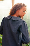 Claudine Wool Linen Overshirt  - Navy Pinstripe