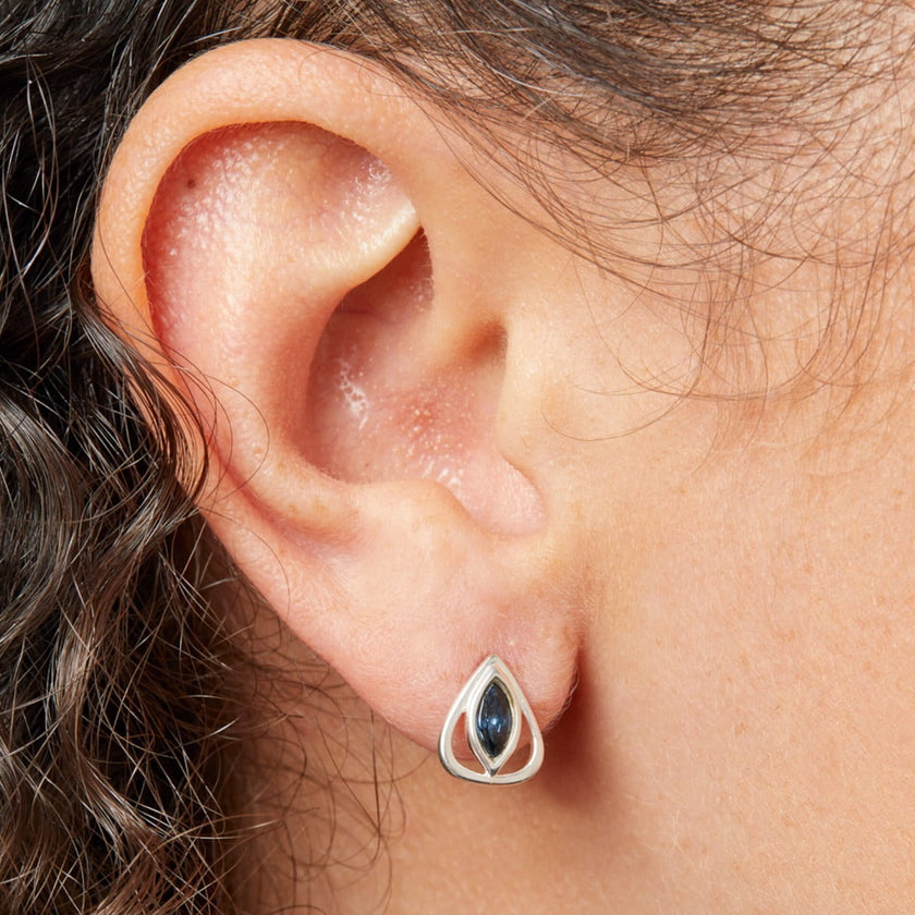Beginnings Open Teardrop Stud Earrings With Montana Blue Crystals
