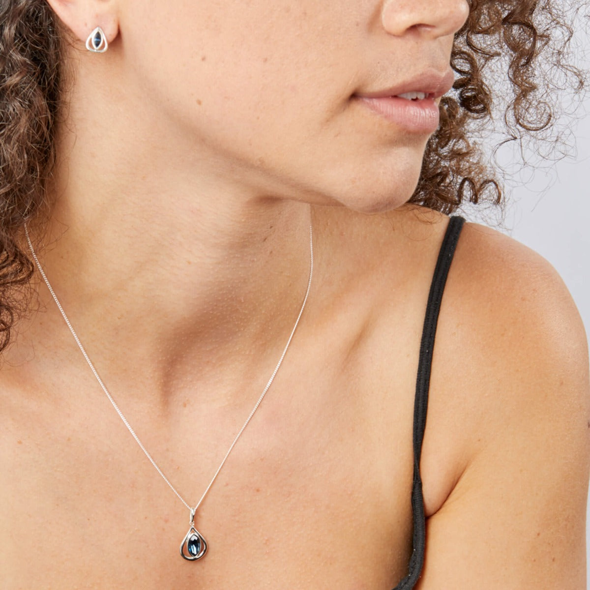 Beginnings Open Teardrop Pendant With Montana Blue Crystal