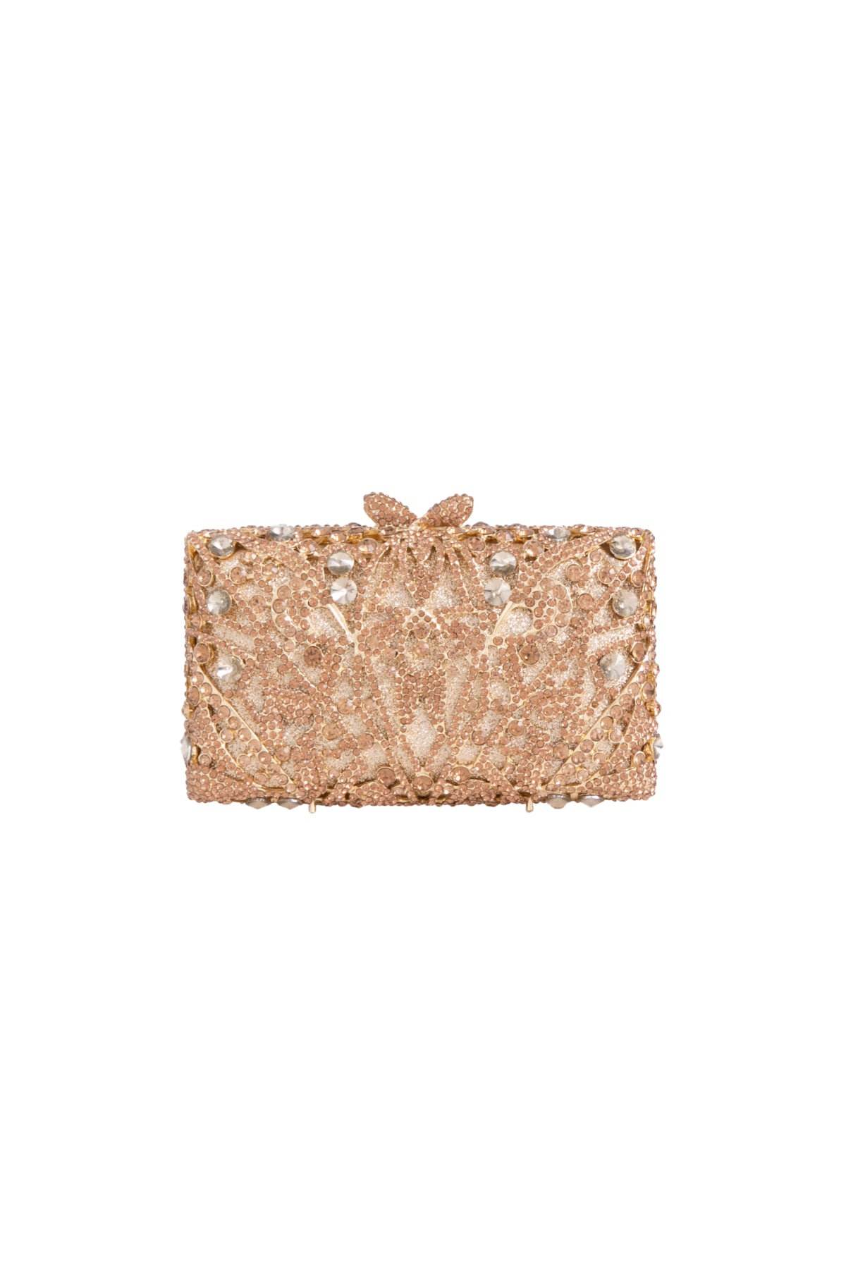 Bolso de mano dorado con adornos de cristal