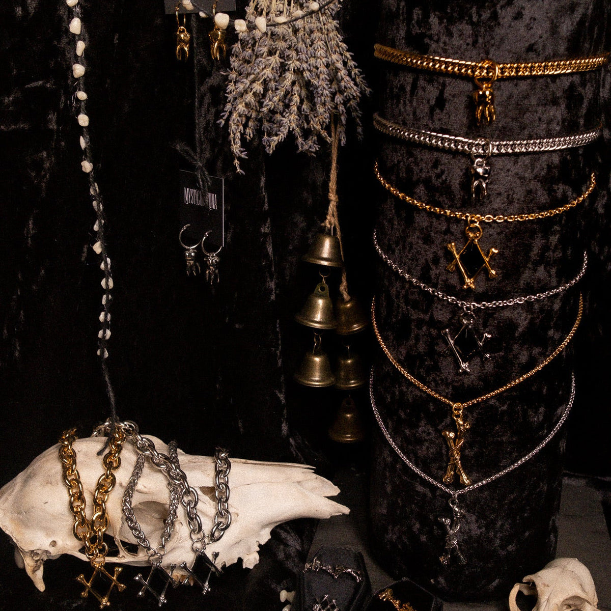 Gold Tethered Remains Bones Necklace