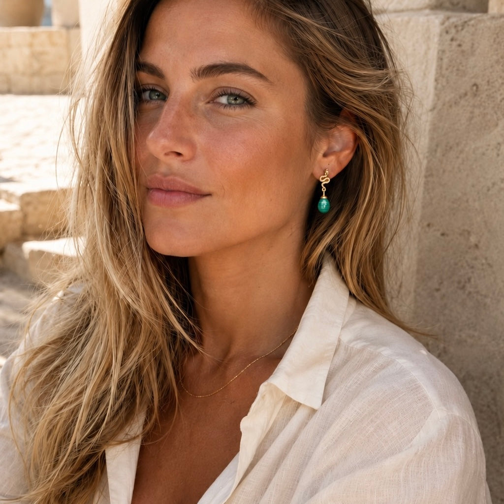 Medusa Small Gemstone Drop Earrings Malakit