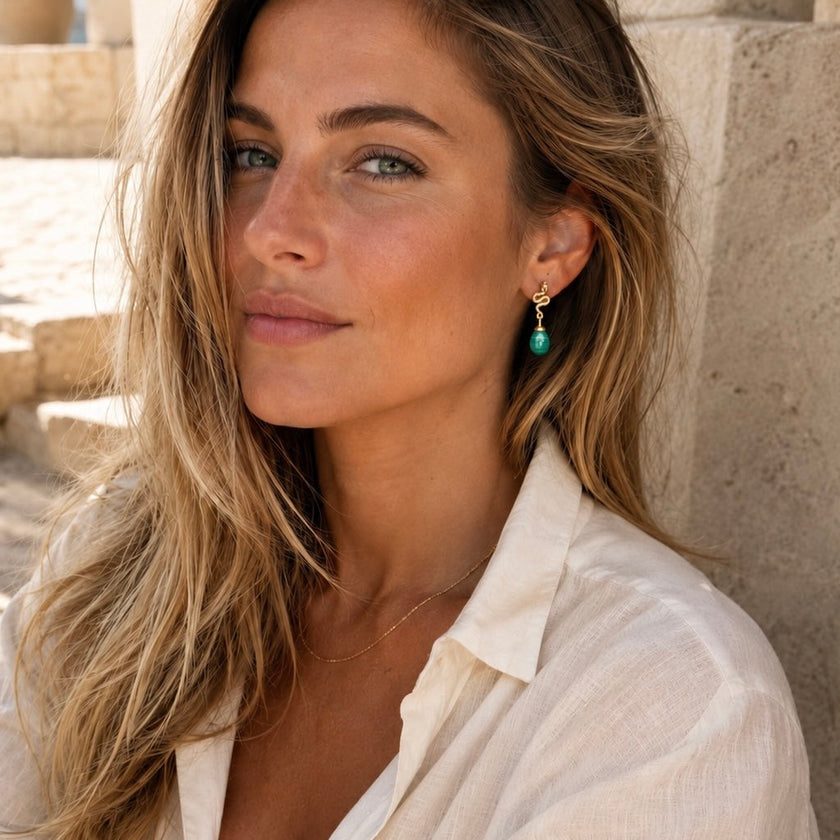 Medusa Small Gemstone Drop Earrings Malakit