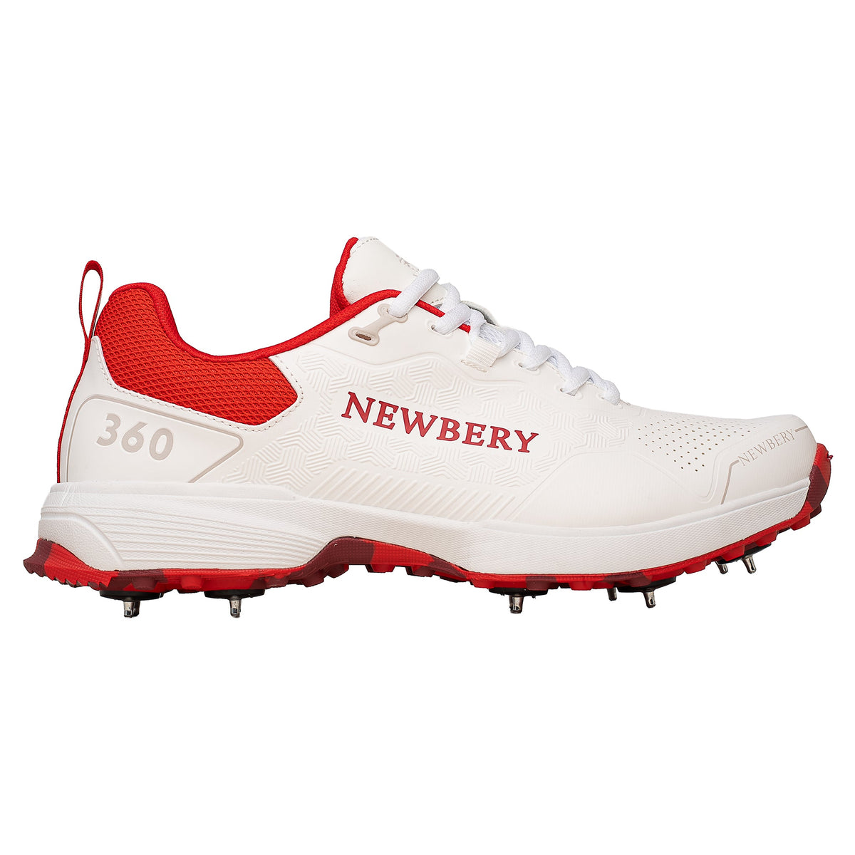Newbery 360 Cricket Schoen - Wit & Rode Spikes