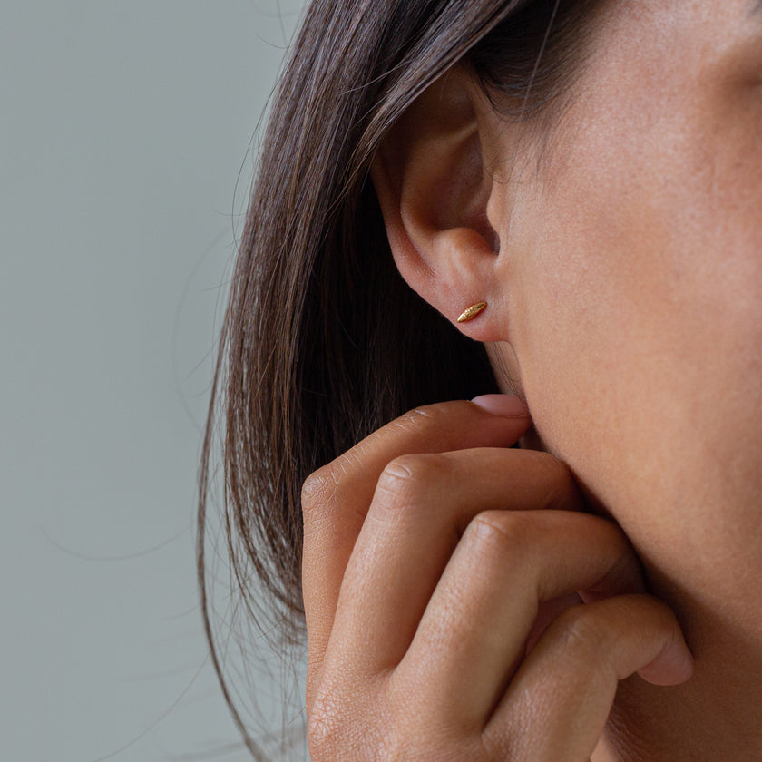 Rice Grain Sterling Silver Stud Earrings