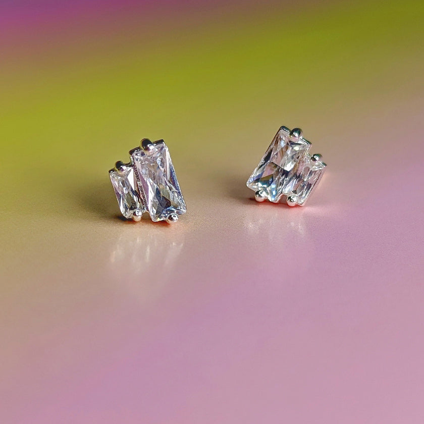 Boucles d'oreilles clous baguettes jumelles