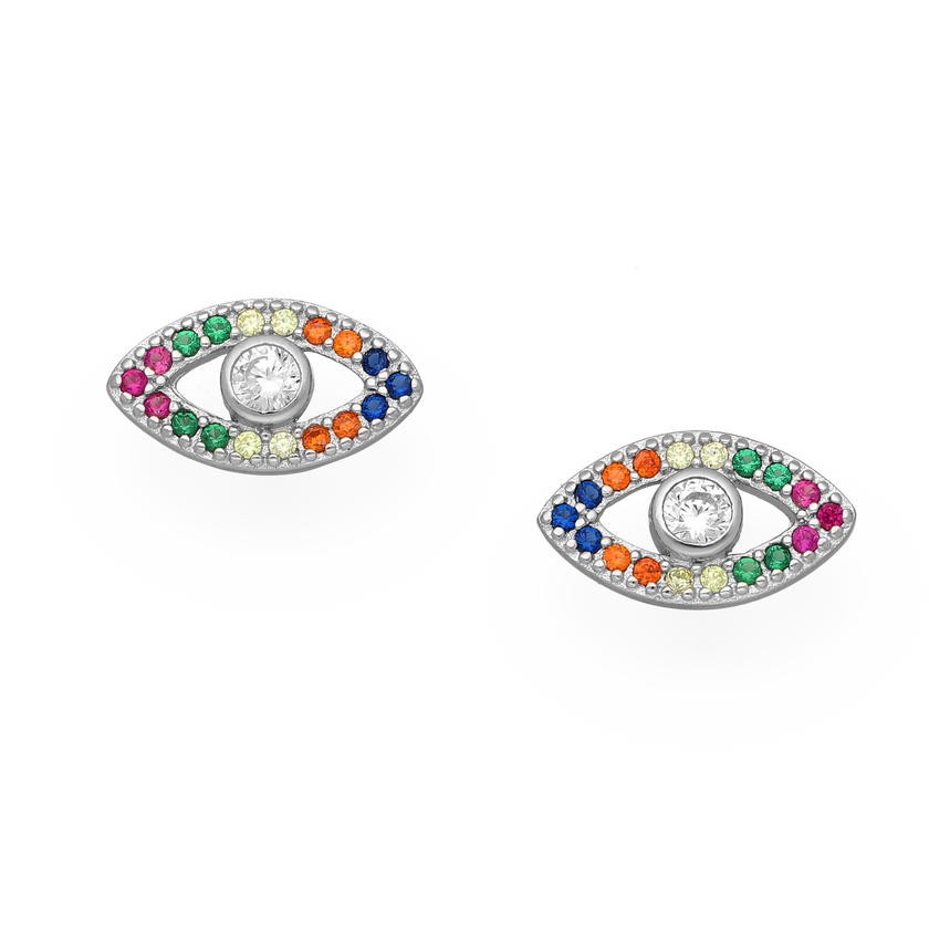 Not So Evil Eye-örhängen i sterlingsilver med regnbågsfärgade stenar