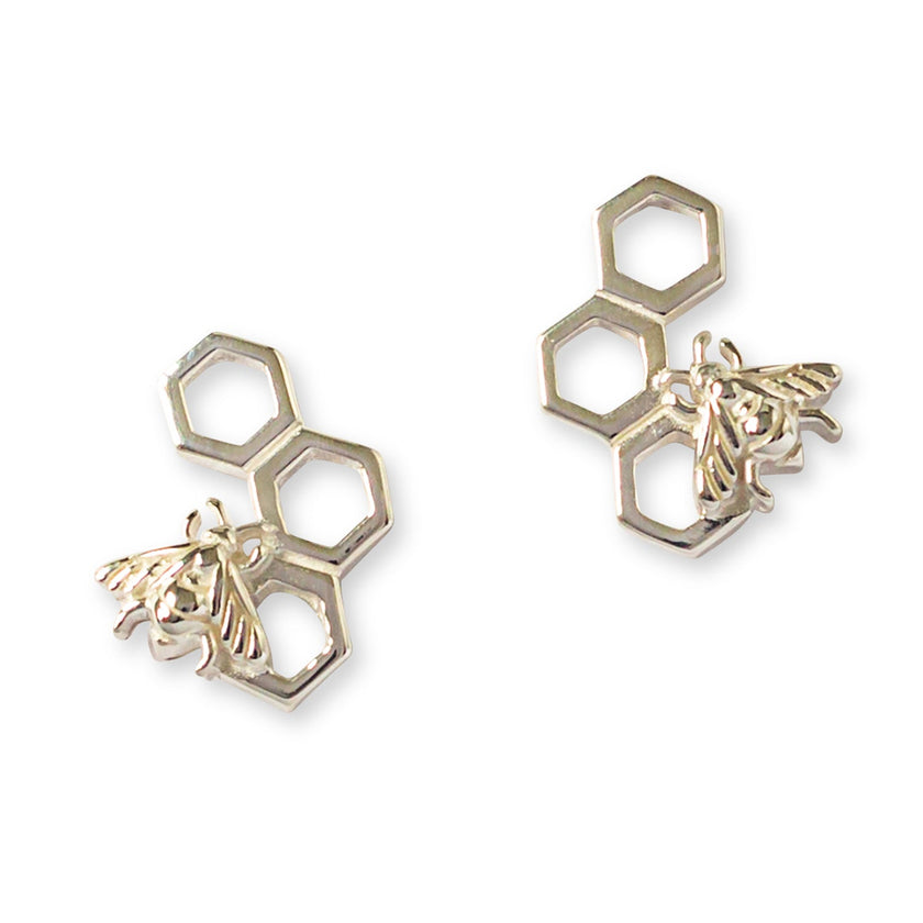 Bumble Bee Honigwaben-Ohrstecker aus Sterlingsilber