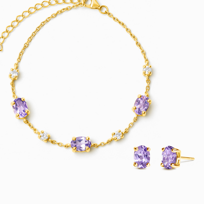 Amethyst Bracelet and Earrings Set in 18k Gold Vermeil
