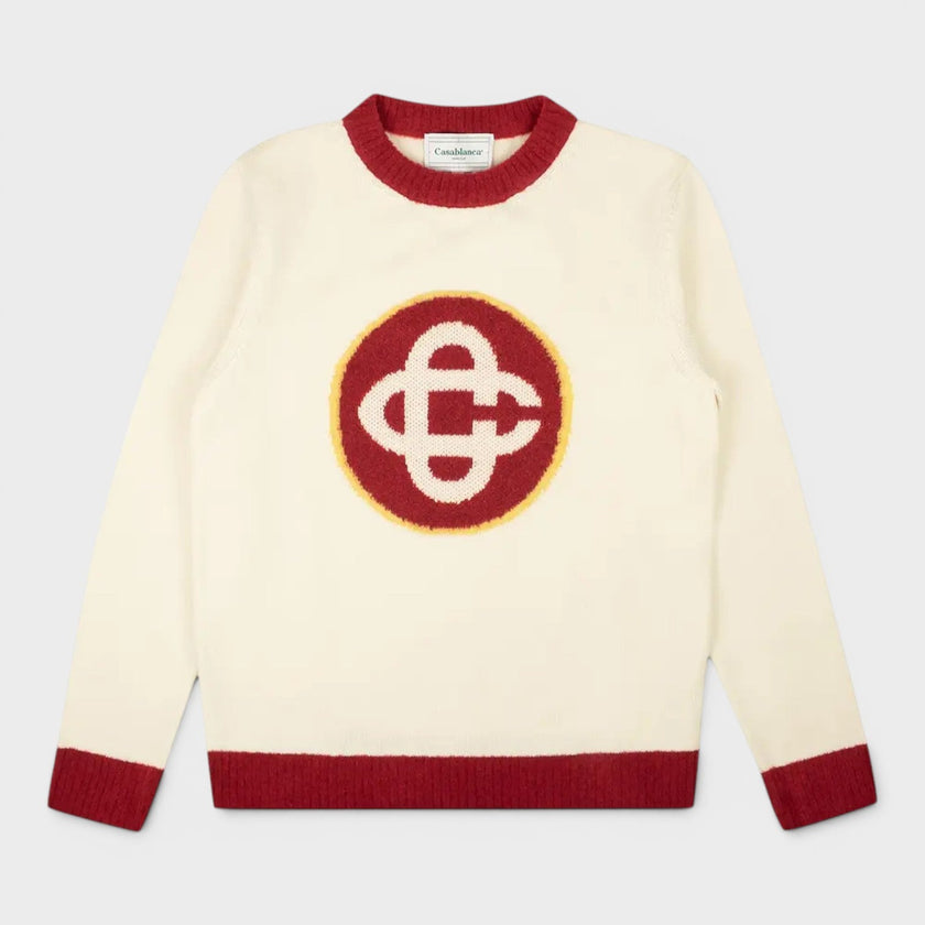 Monogram Monogram Crew Knit Sweater White Red