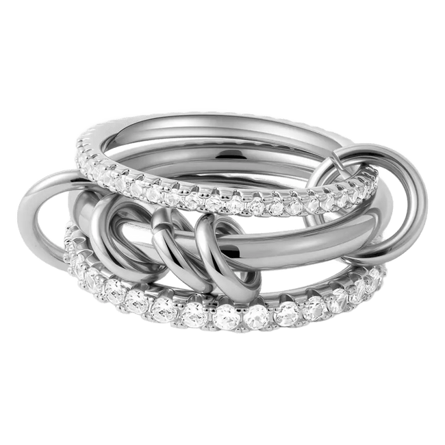 Silver Interlocking Multi-Band Zircon Ring