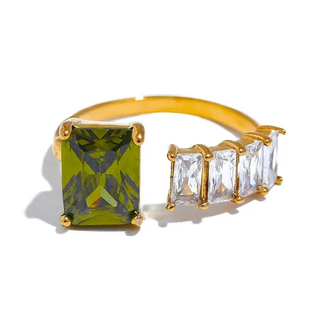 Bague Isabella Luxe plaqué or 18k à pierre verte