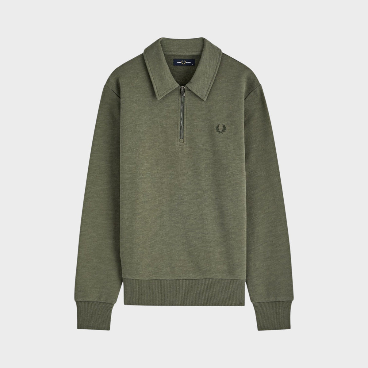 Laurel Wreath Logo Half Zip Collared Sweatshirt Khaki Green