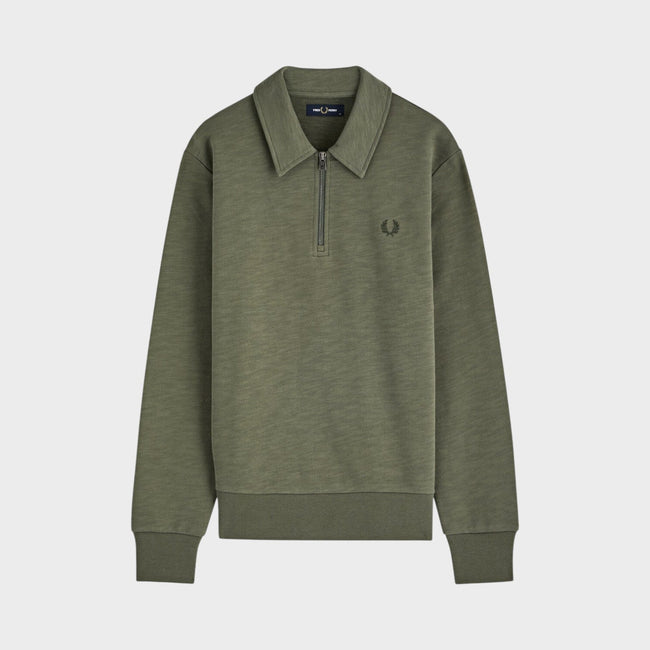 Laurel Wreath Logo Half Zip Collared Sweatshirt Khaki Green