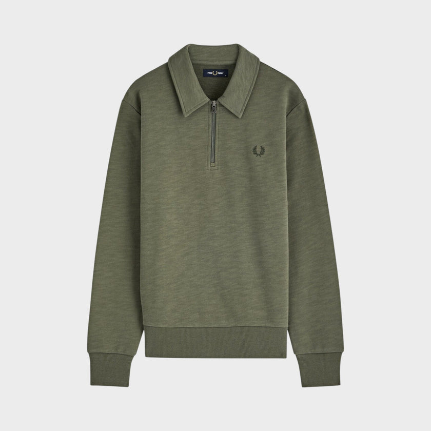Laurel Wreath Logo Half Zip Collared Sweatshirt Khaki Green