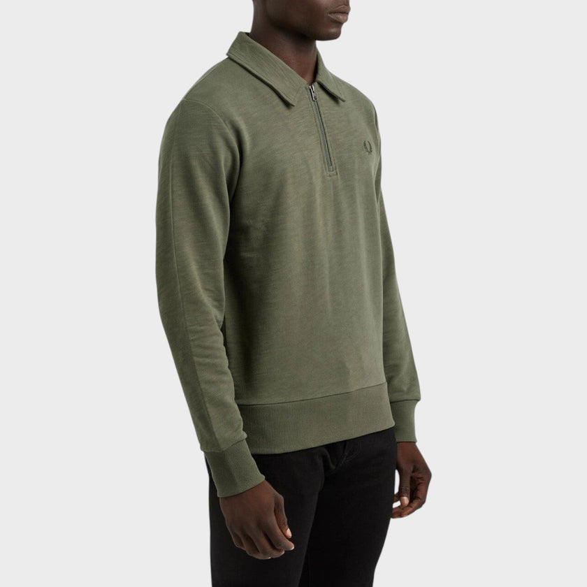 Laurel Wreath Logo Half Zip Collared Sweatshirt Khaki Green