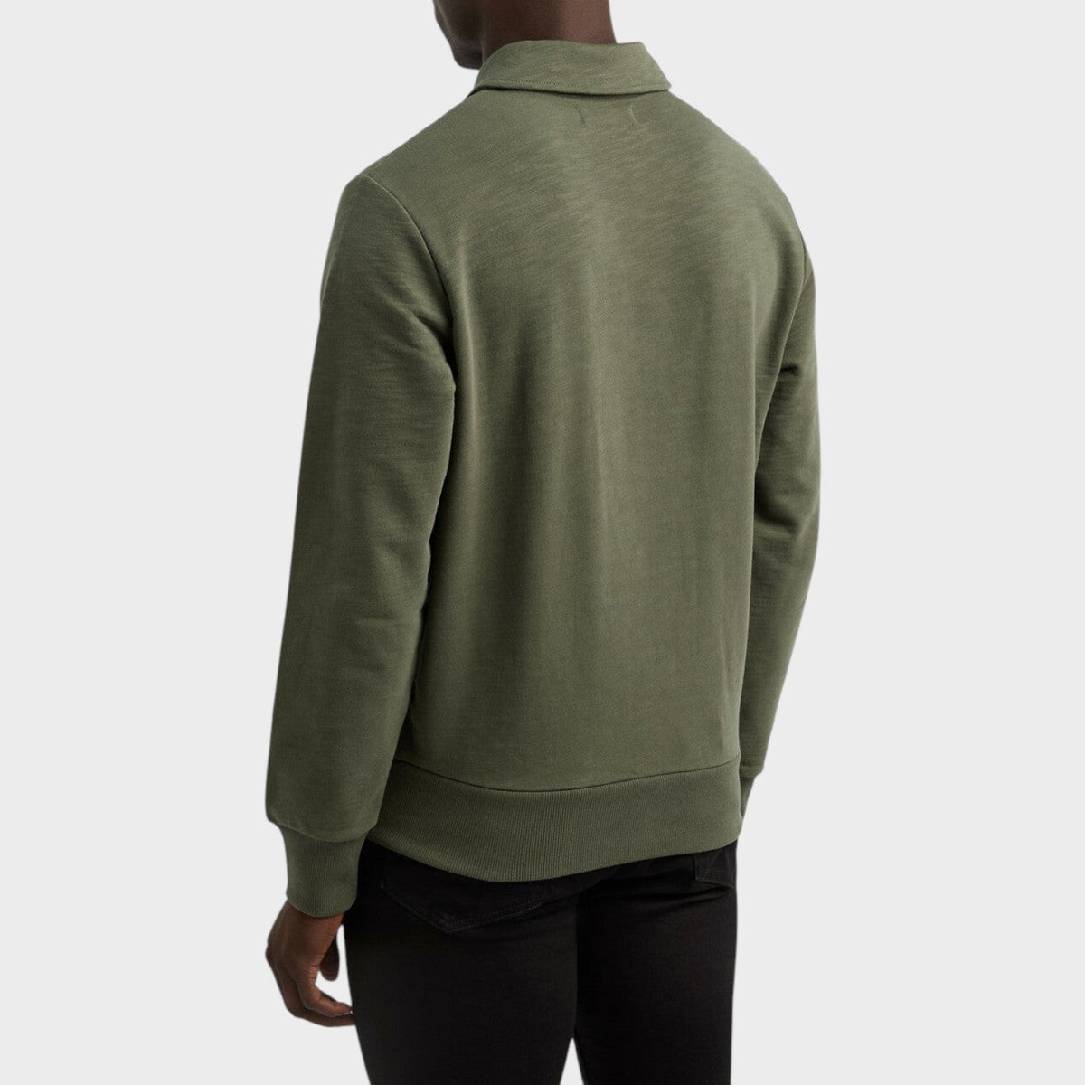 Laurel Wreath Logo Half Zip Collared Sweatshirt Khaki Green