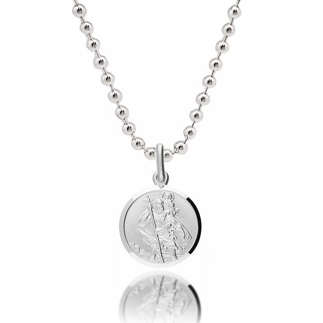 Classic Small St Christopher Necklace Sterling Silver 14mm