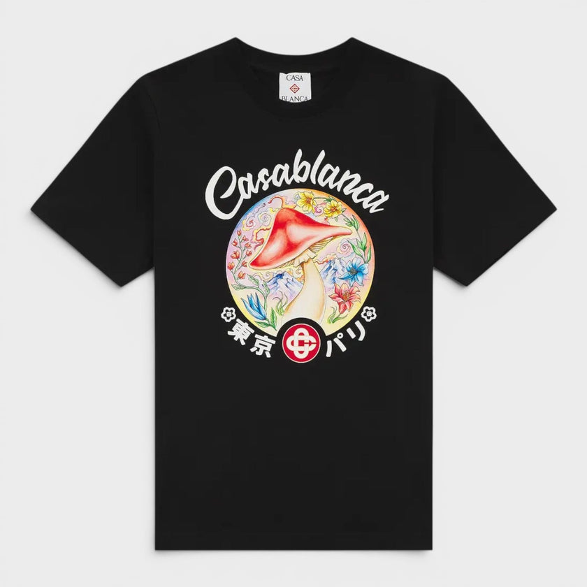 Mushroom Emblem Printed T-Shirt Black