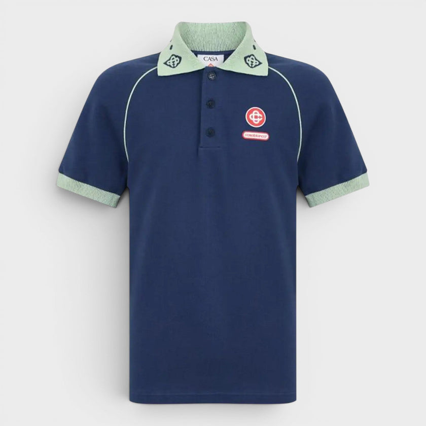 Chenille Collar Raglan Polo Navy
