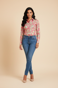 Pink Green Paisley Print Shirt