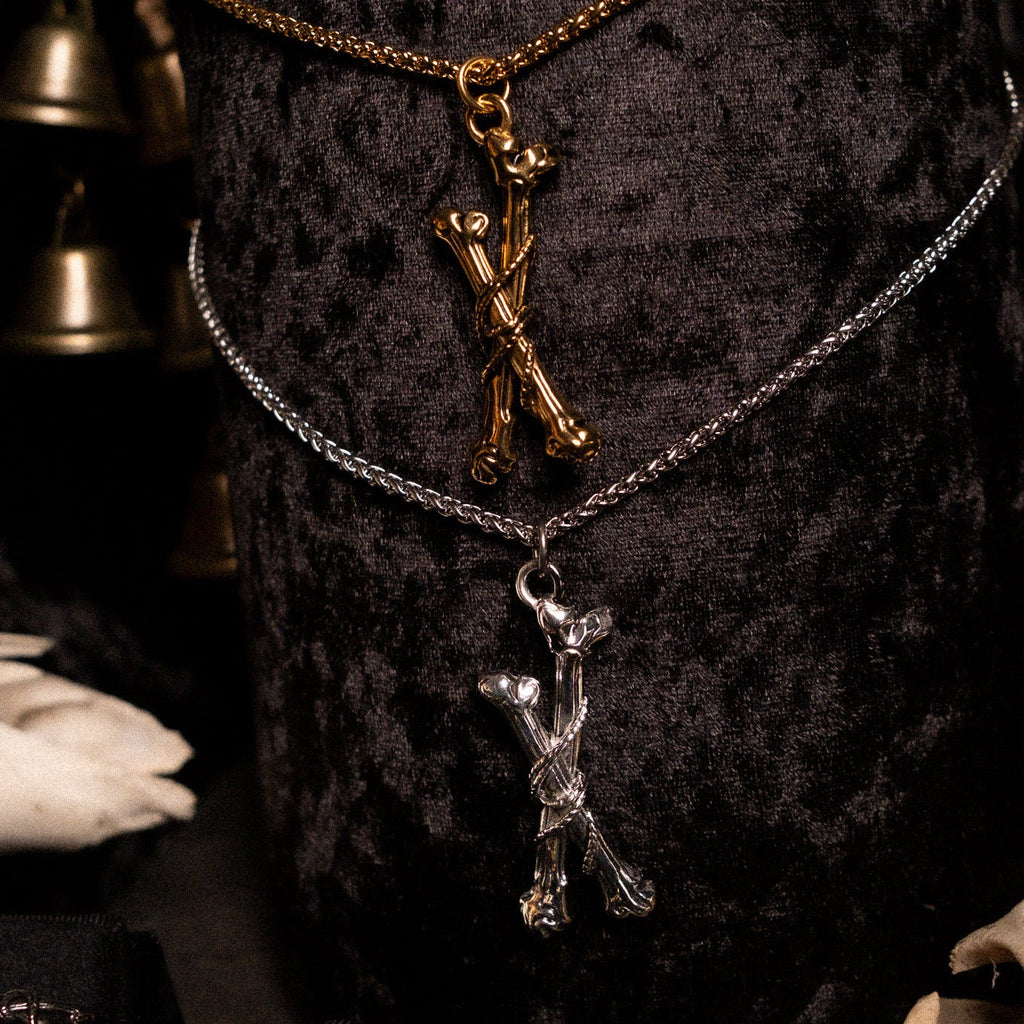 Gold Tethered Remains Bones Necklace