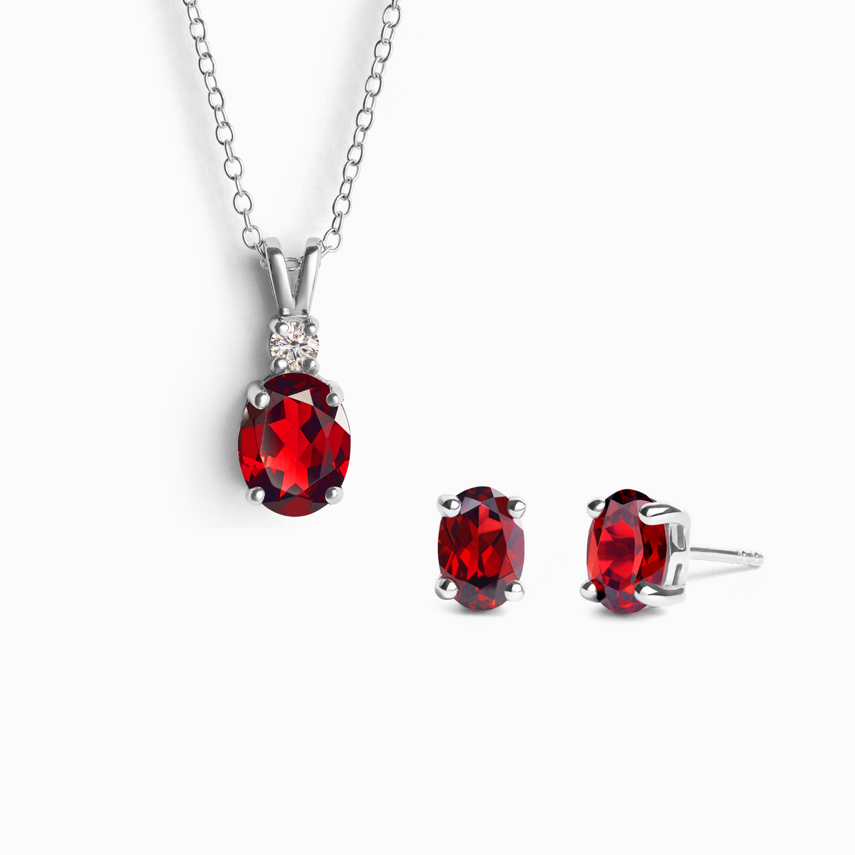 Garnet Necklace and Earrings Set in Sterling Silver
