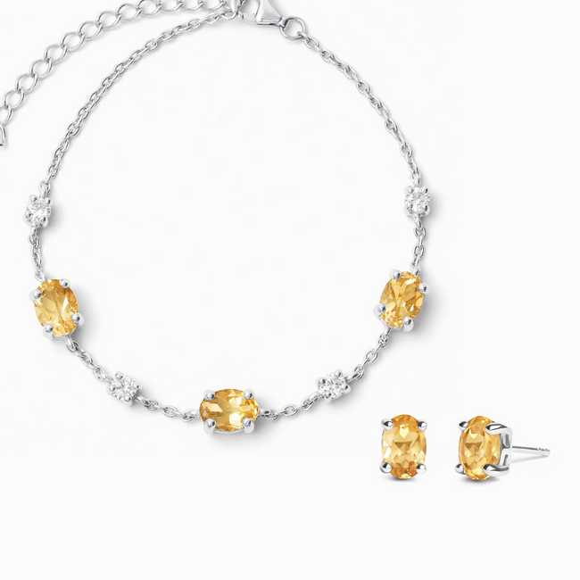 Citrine Bracelet and Earrings Set in Sterling Silver