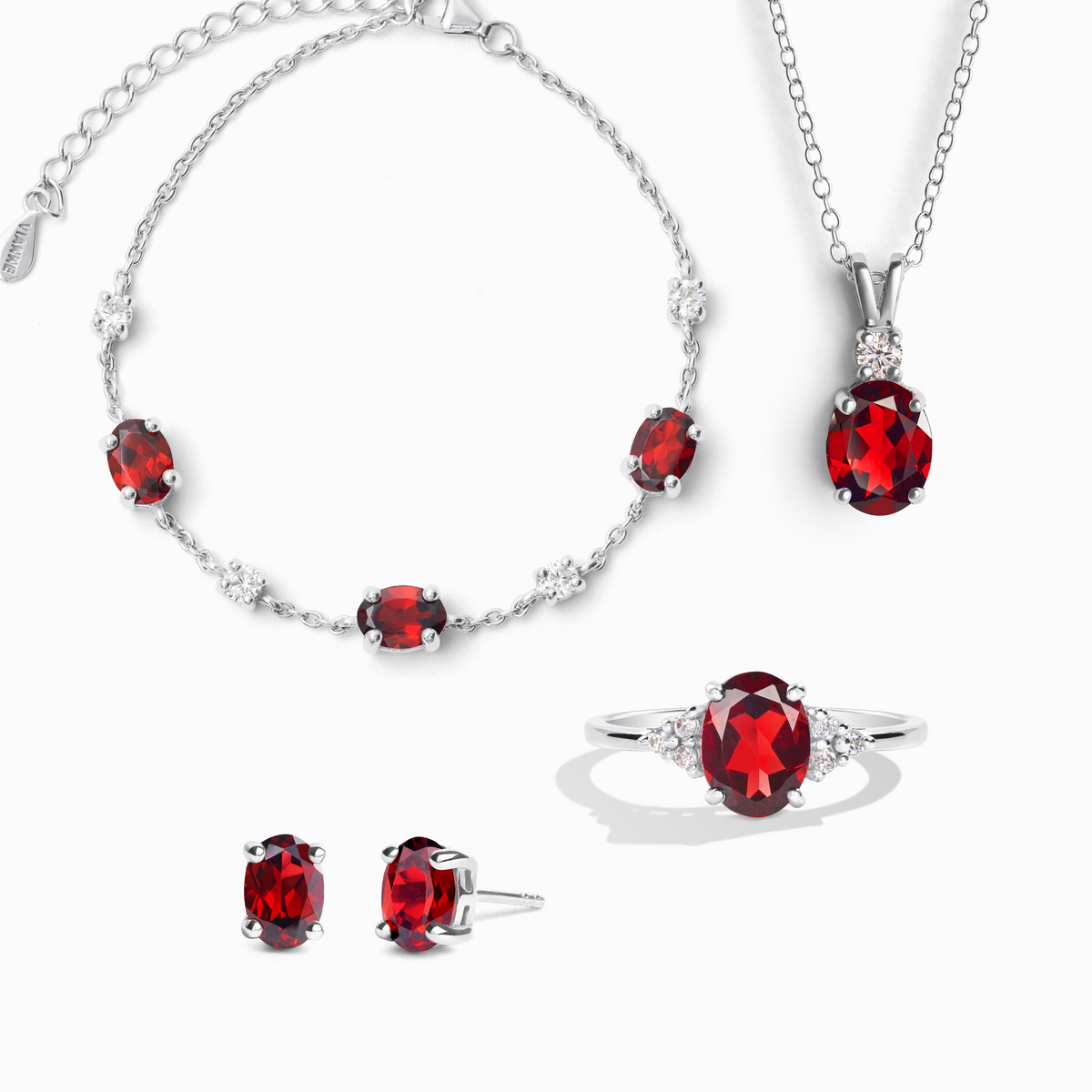 Set Completo - Parure di Gioielli in Granato e Argento Sterling