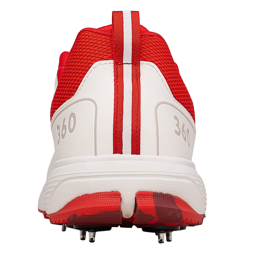 Newbery 360 Cricket Schoen - Wit & Rode Spikes