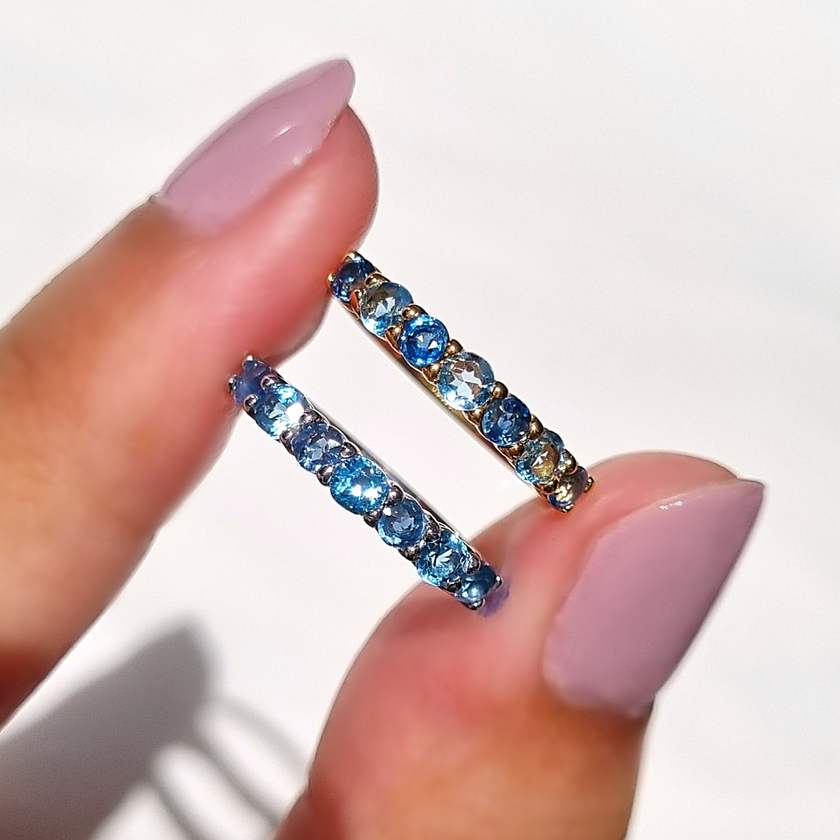 Blauwe Saffier & Blauwe Topaas Half-Eternity Ring in 18K Verguld Zilver