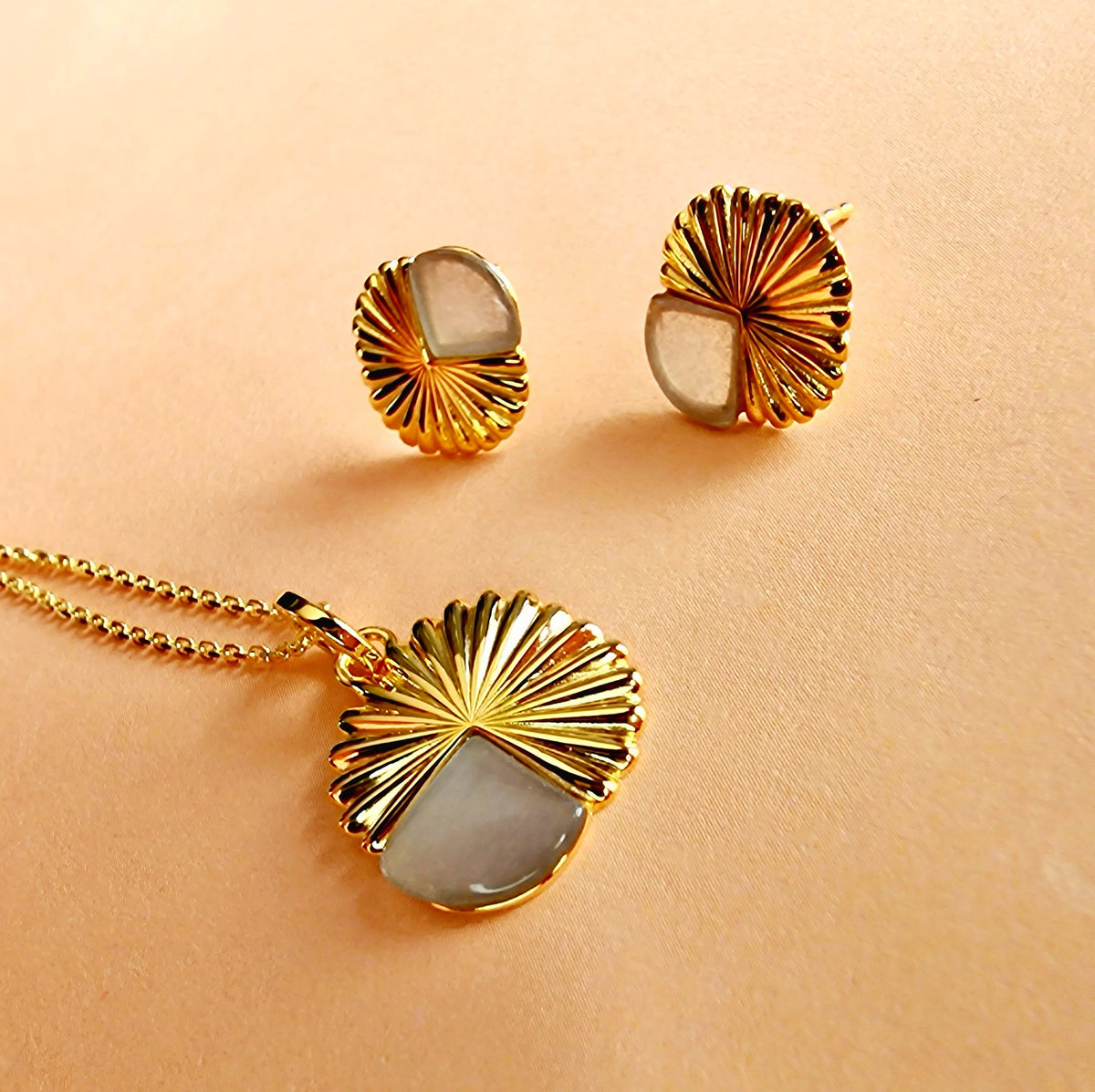 Gold Eclipse Deco Moonstone Studs