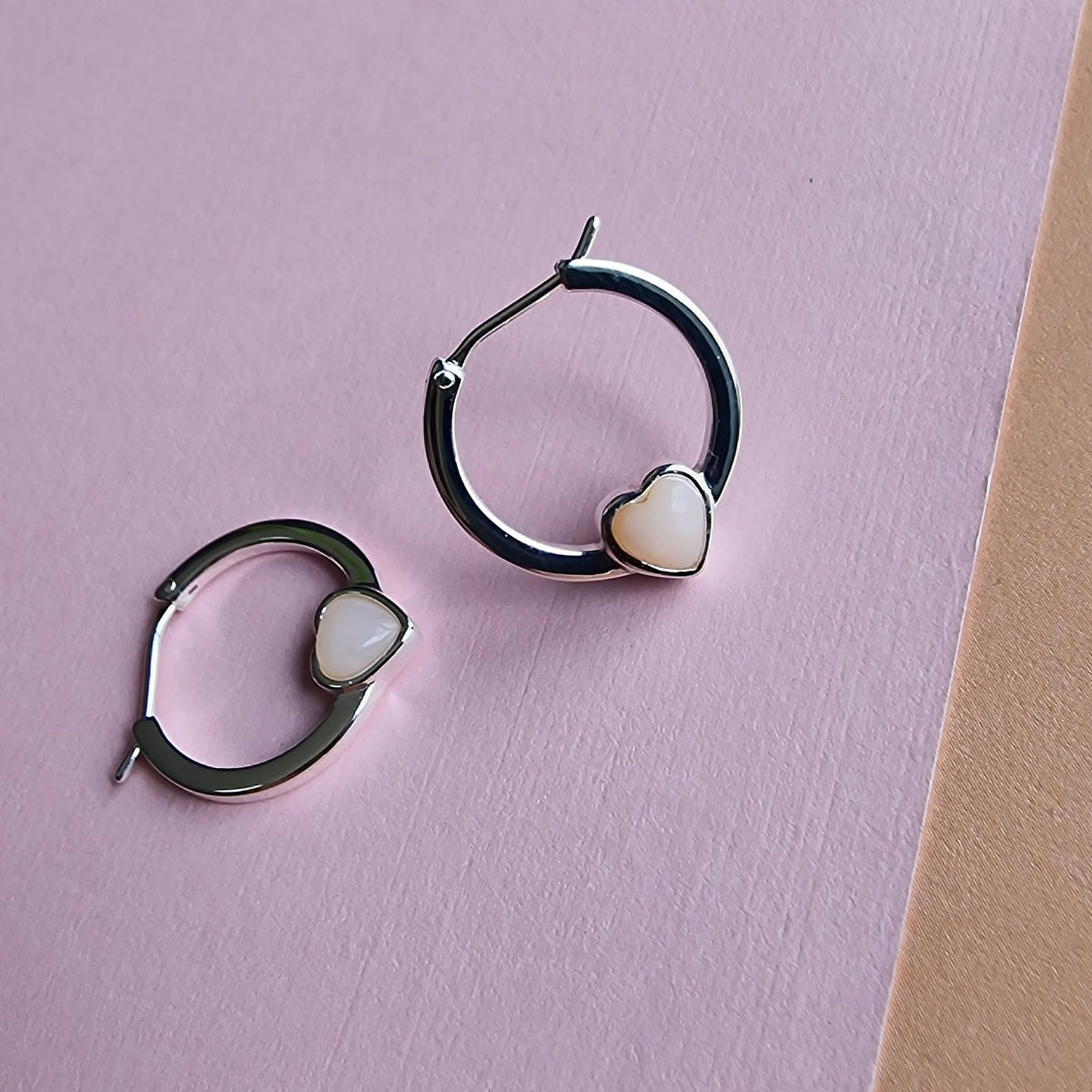 Silber Pink Opal Herz Creolen