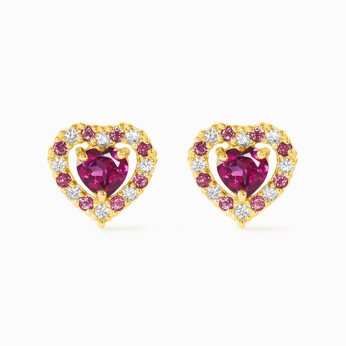 Red Heart Rhodolite Garnet Stud Earrings in 18k Gold Vermeil