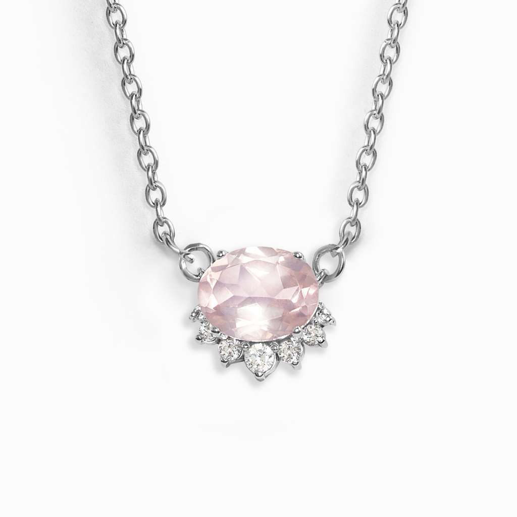 Aria Rozenkwarts Ketting van Sterling Zilver