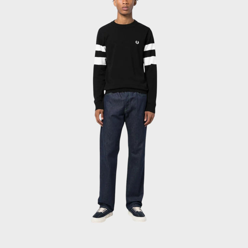 Ringer Embroidered Cotton Sweatshirt Black