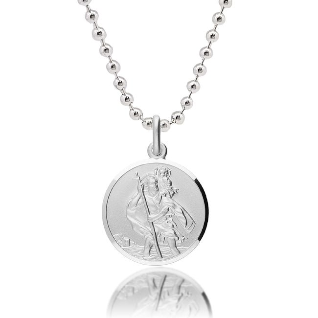 Classic St Christopher Necklace Sterling Silver 20mm