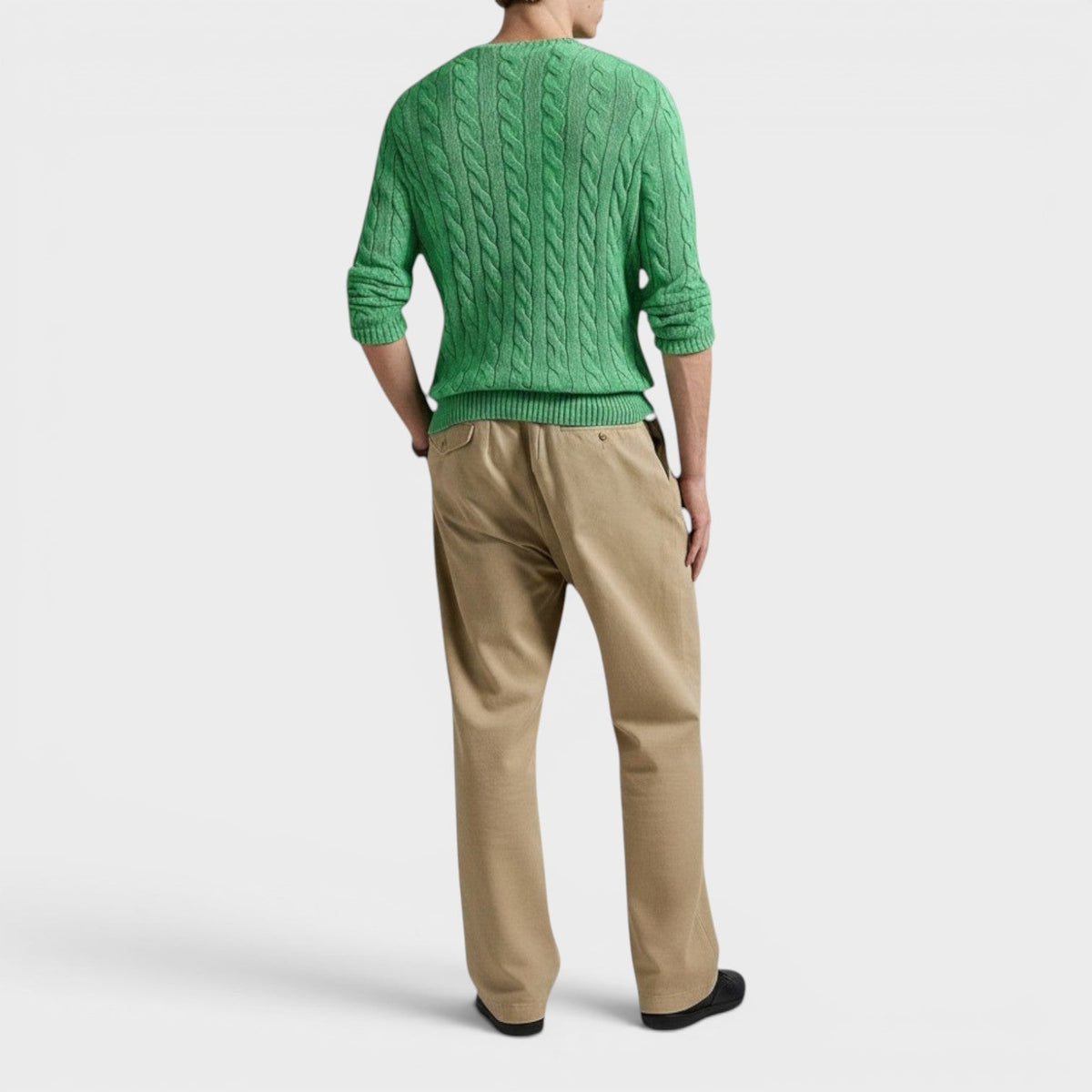 Polo Logo Cable Knit Cotton Sweater Jumper Green