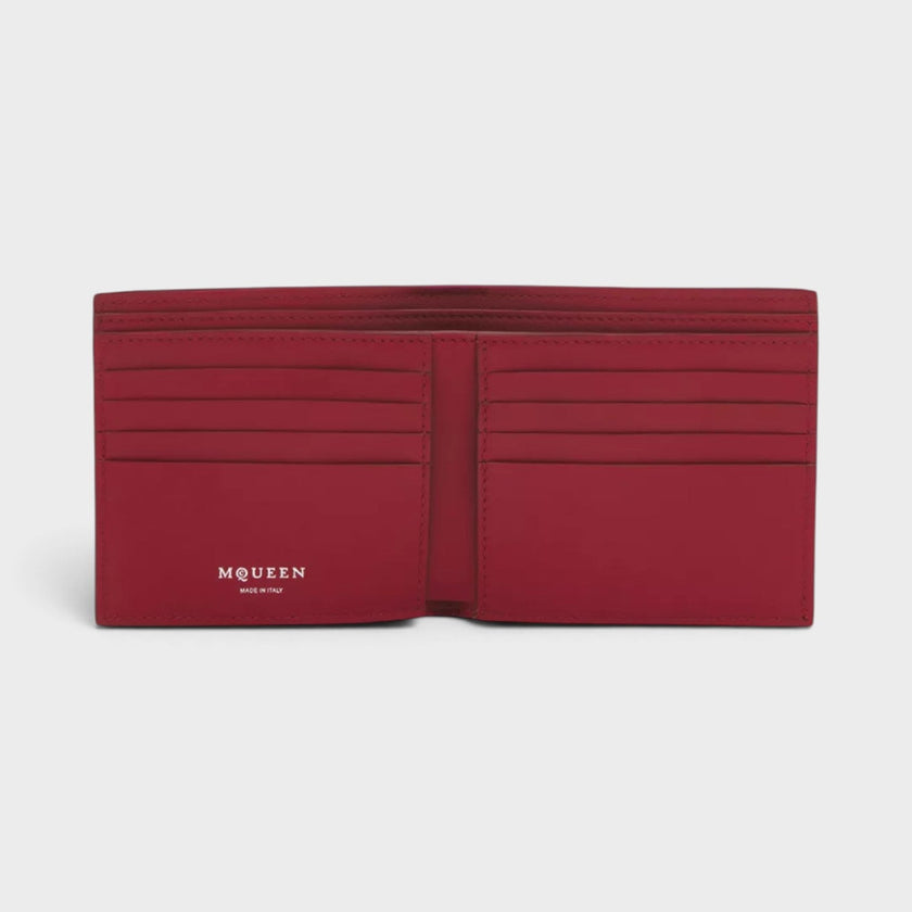 Logo Bi-fold Wallet Crackled Leather Cranberry Red