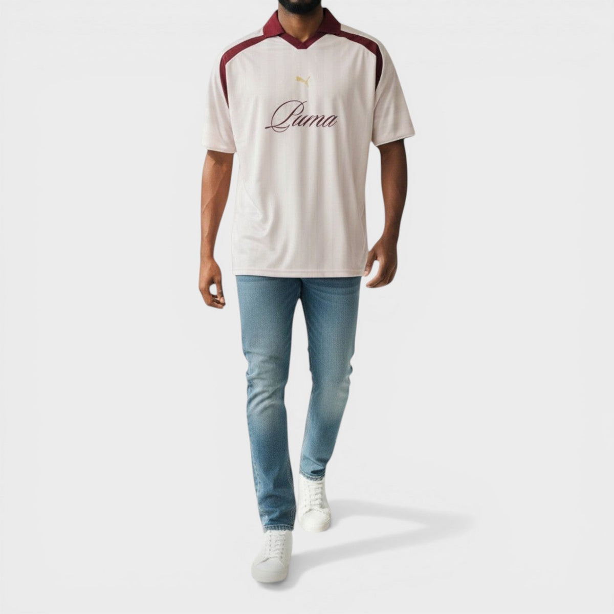 Striped Relaxed Football Jersey Maroon