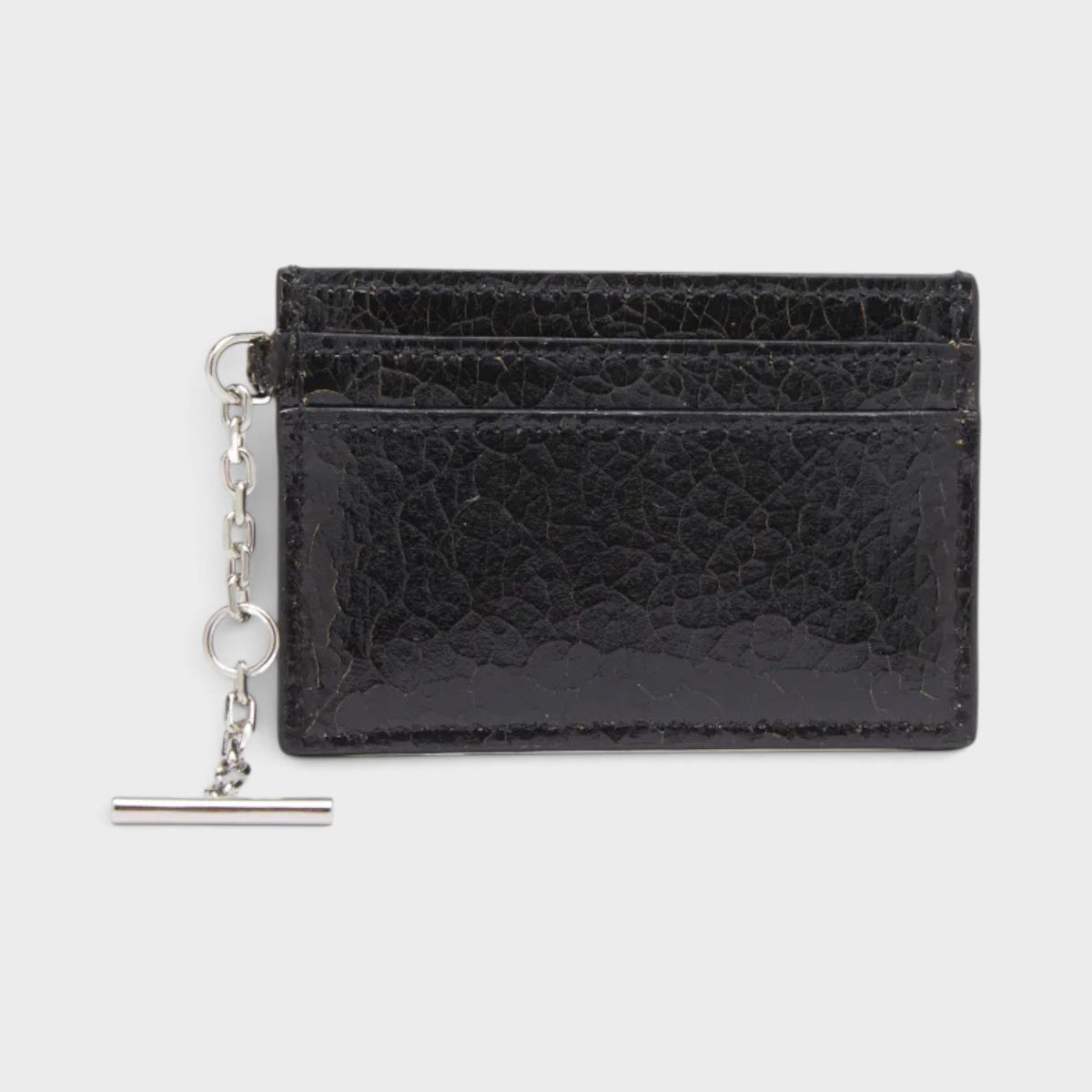 Sling Logo Card Holder Crackled Leather Black