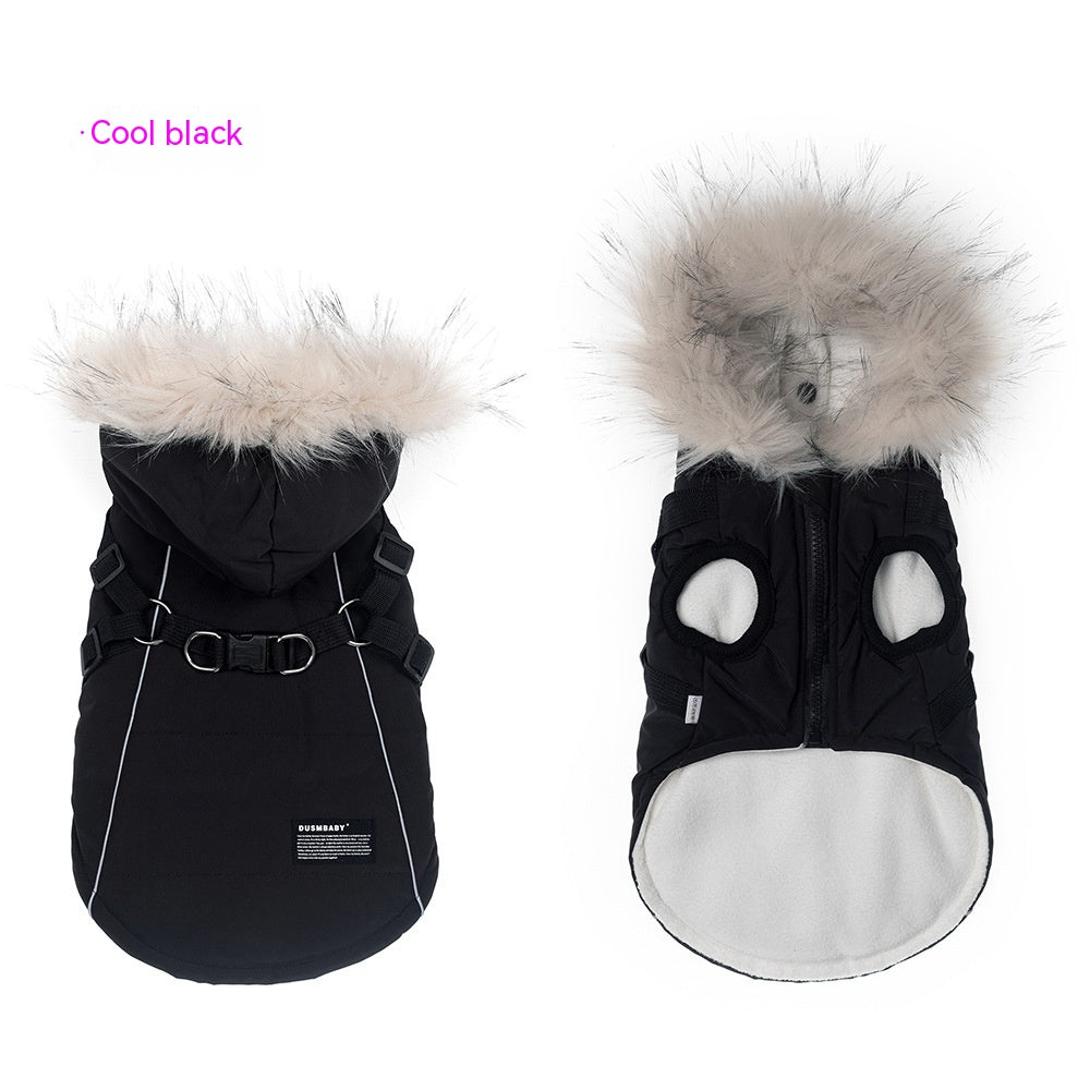 Pet Autumn And Winter Fleece-lined Thickened Dog Clothes Raincoat Strap Traction
