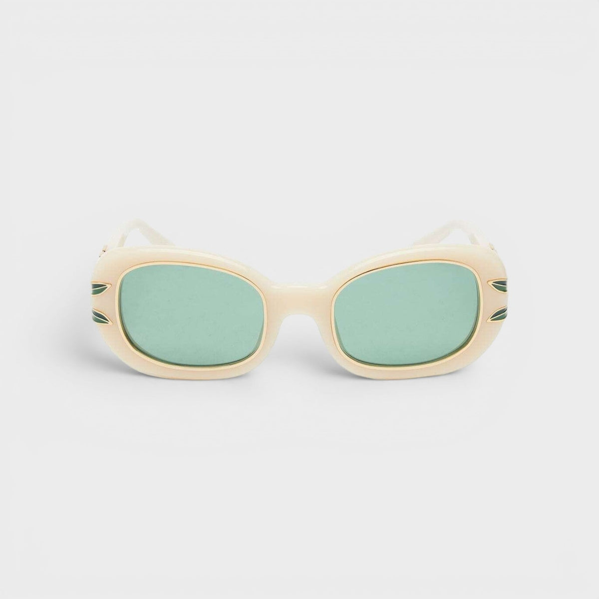 Acetate Metal Oval Sunglasses Laurel Detail Cream Gold Laurel Green
