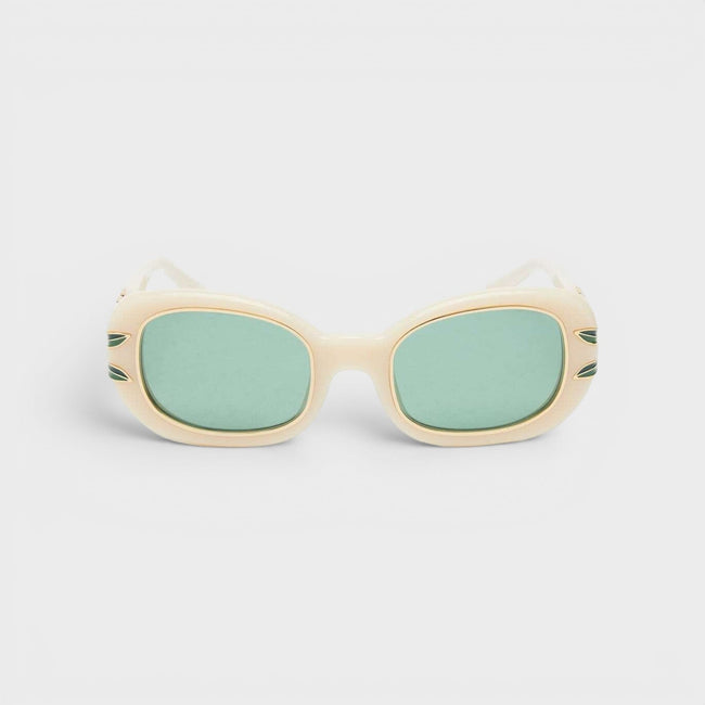 Acetate Metal Oval Sunglasses Laurel Detail Cream Gold Laurel Green