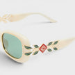 Acetate Metal Oval Sunglasses Laurel Detail Cream Gold Laurel Green