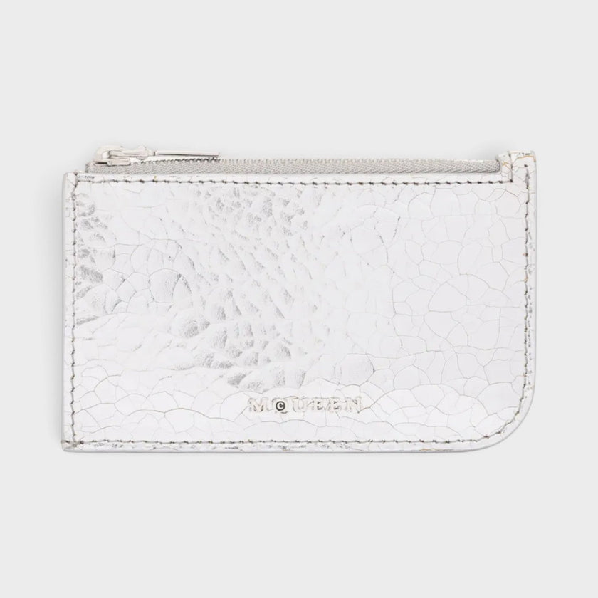 Sling Logo Zip Card Case Crackled Silver