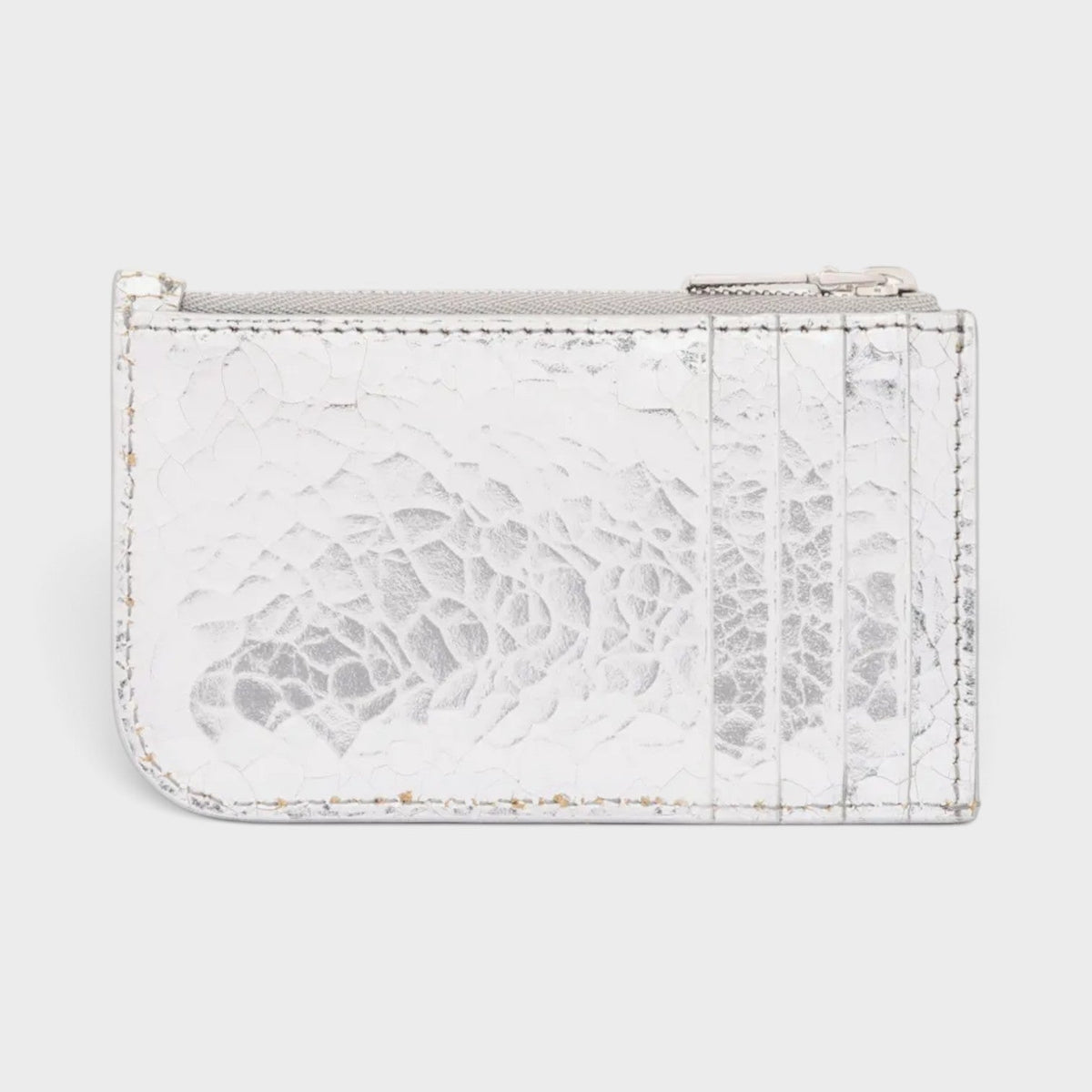 Sling Logo Zip Card Case Crackled Silver