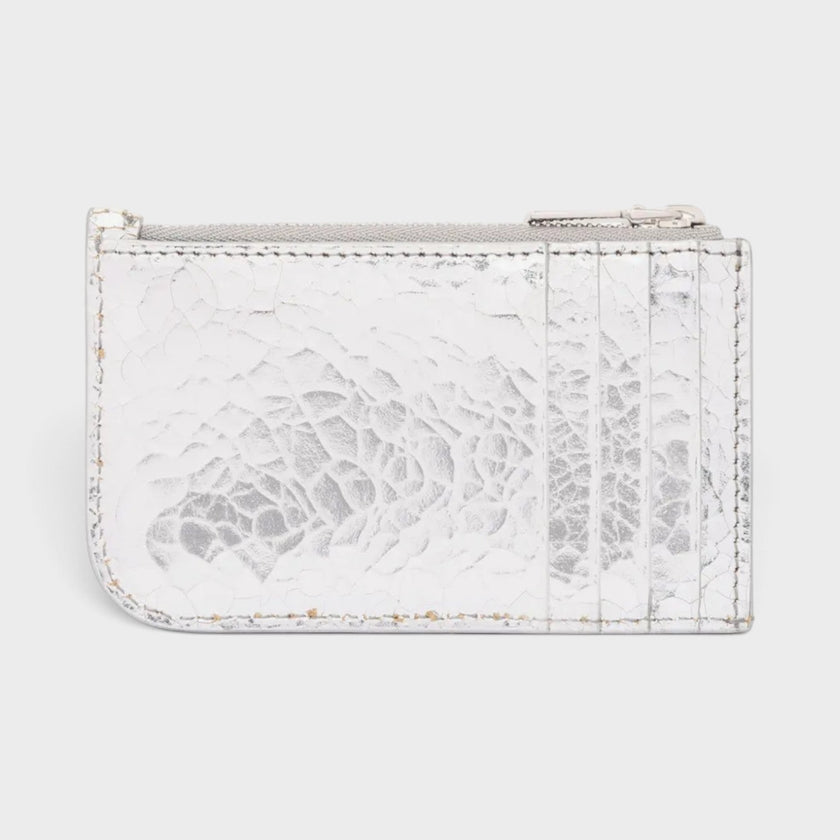 Sling Logo Zip Card Case Crackled Silver