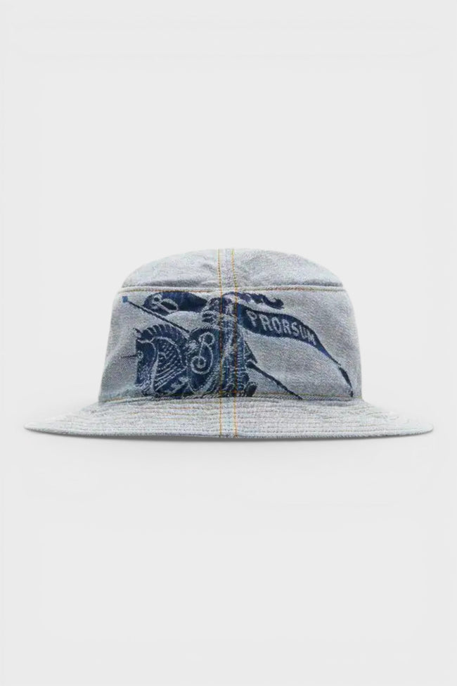 Logo Print Denim Bucket Hat Blue