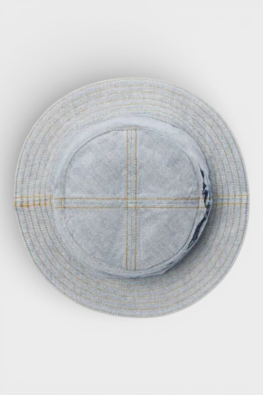 Logo Print Denim Bucket Hat Blue